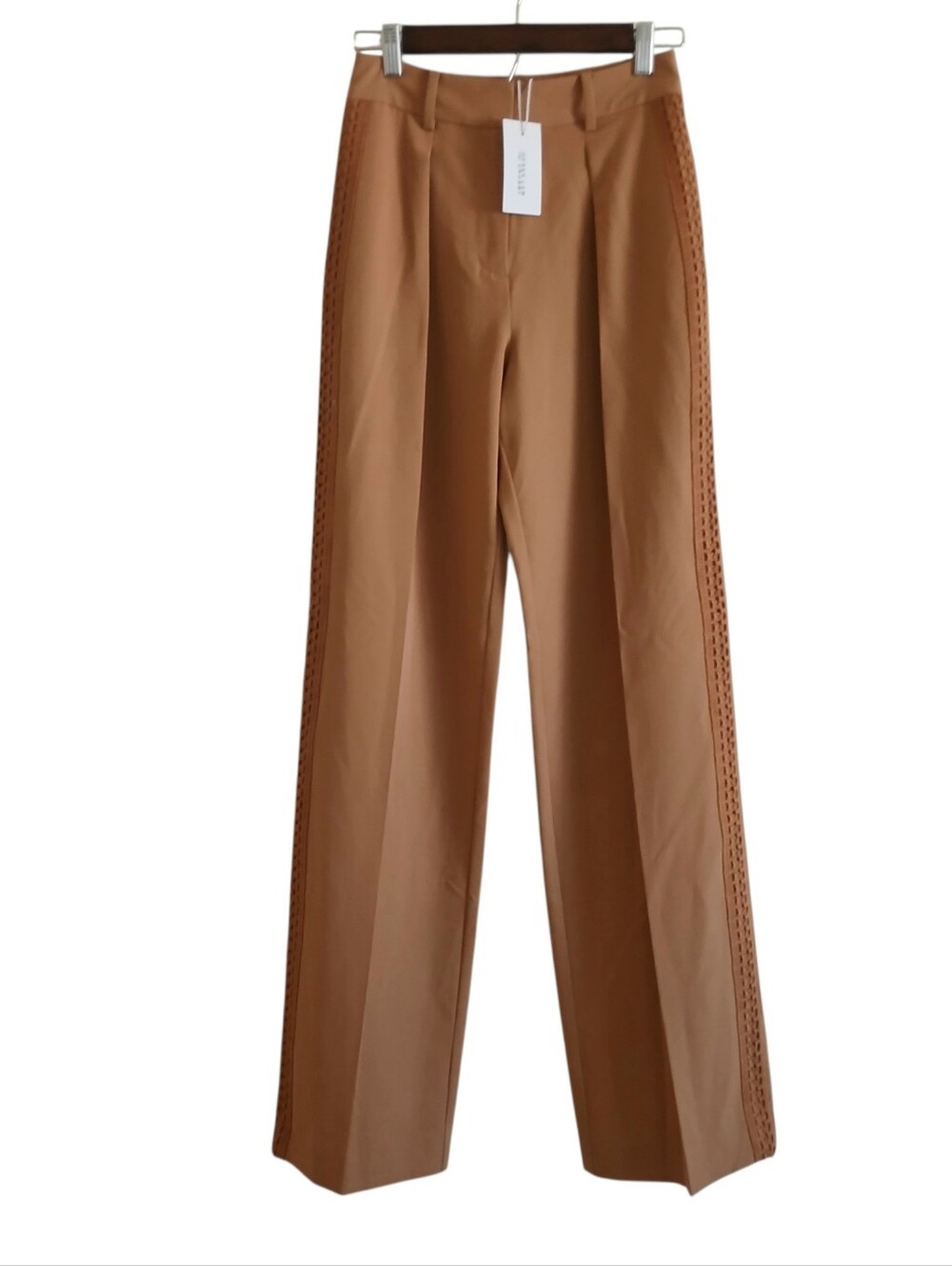 NEW DEREK LAM 10 CROSBY Delta Crochet Trim Wide Leg Trousers Women's 0 Stretch